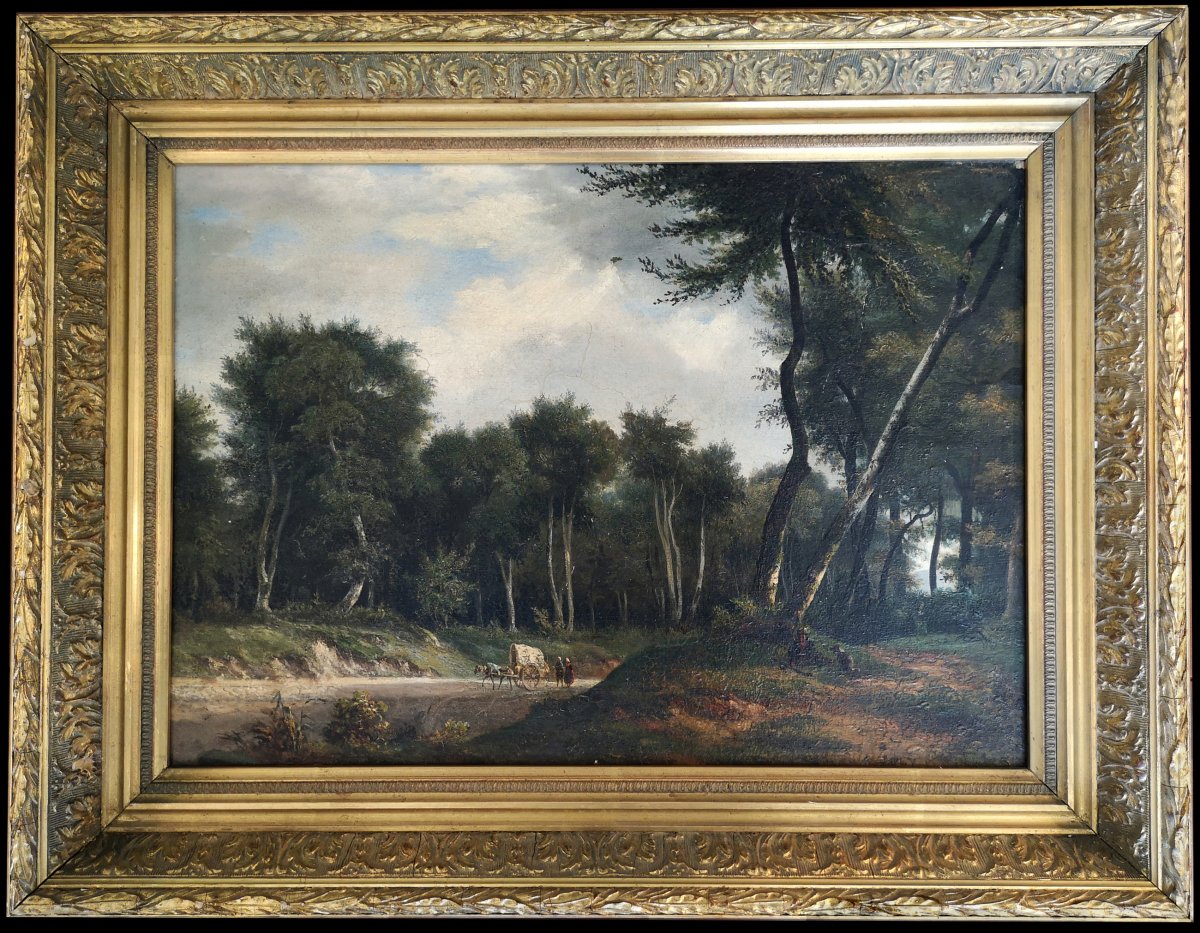 XIX ° Barbizon Joly A Animated Landscape With The Cart And Peasants Hst 35 X 45