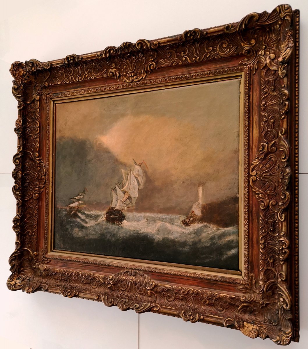 Ecole Hollandaise Navires Dans La Temp&ecirc;te Hst 40 X 50 Fin XIX&deg;-photo-4