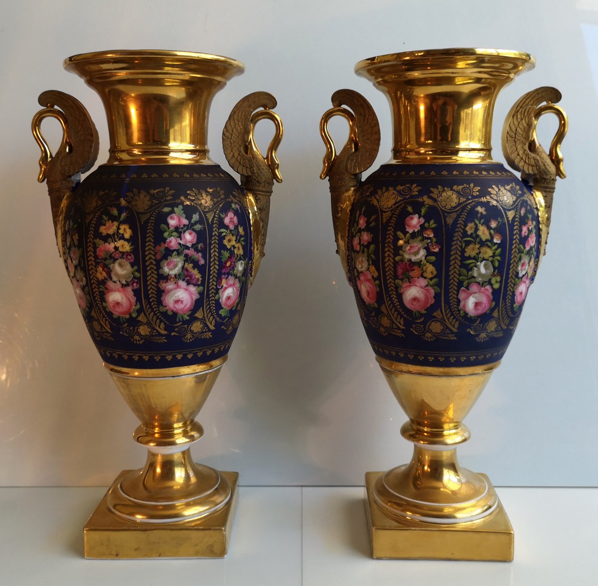 Debut XIX ° Exceptional Pair Of Large Vases Paris Empire Period High: 37.5 Cm-photo-2
