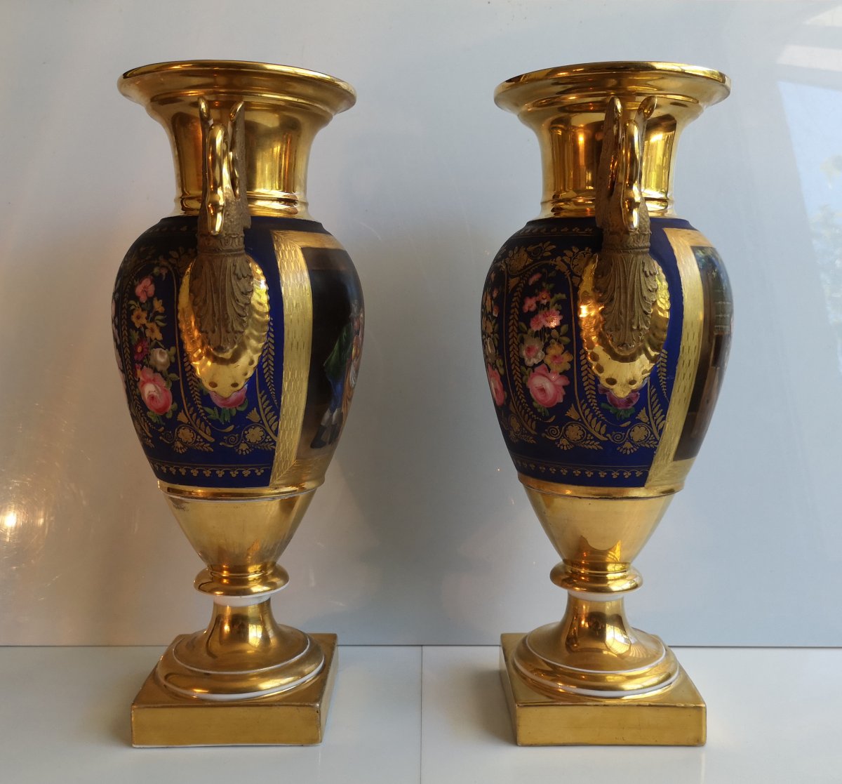 Debut XIX ° Exceptional Pair Of Large Vases Paris Empire Period High: 37.5 Cm-photo-2