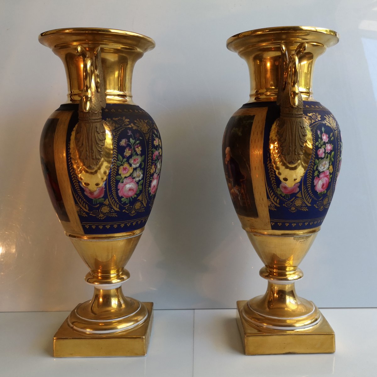 Debut XIX ° Exceptional Pair Of Large Vases Paris Empire Period High: 37.5 Cm-photo-4