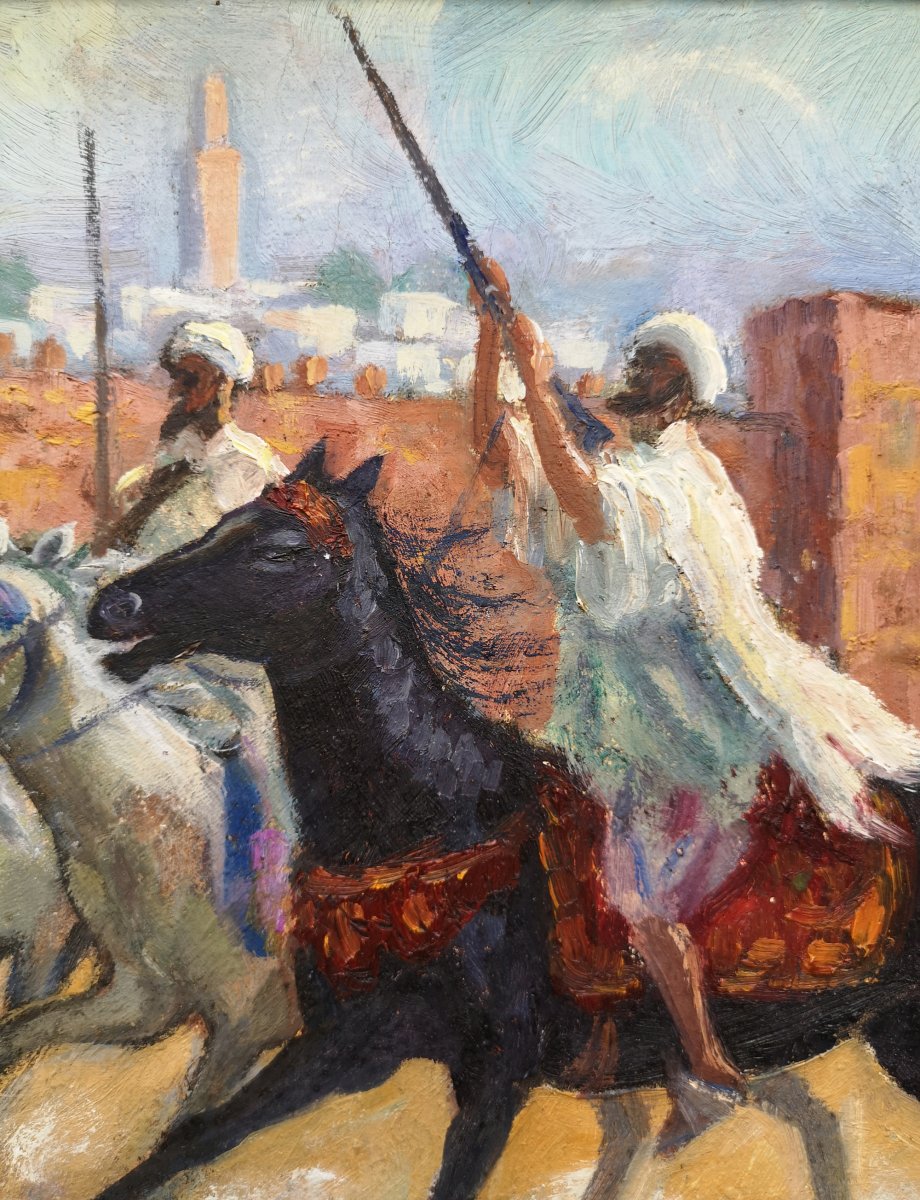 Solange Monvoisin 1911 - 1985 Fantasia Sous Les Remparts De Rabat Oil On Reinforced Canvas-photo-6