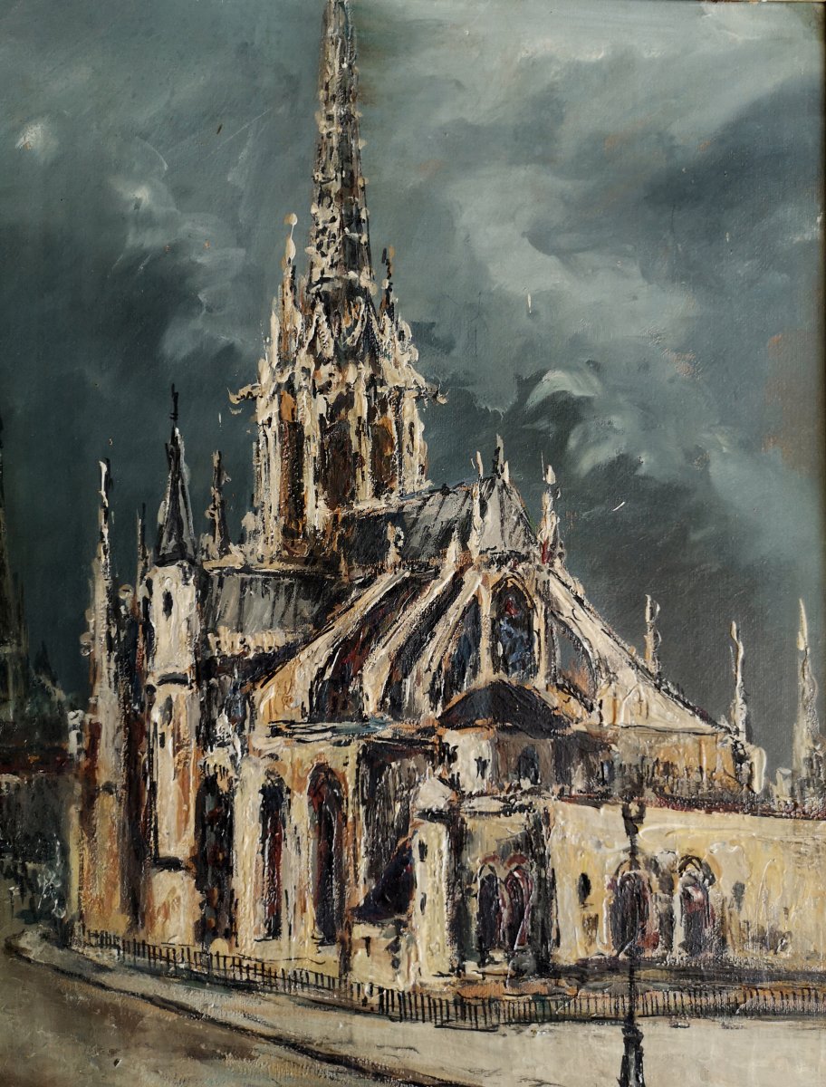 Robert L.p Lavoine 1916-1999 Ciel d'Orage à Rouen Grande Huile 48 X 64-photo-3