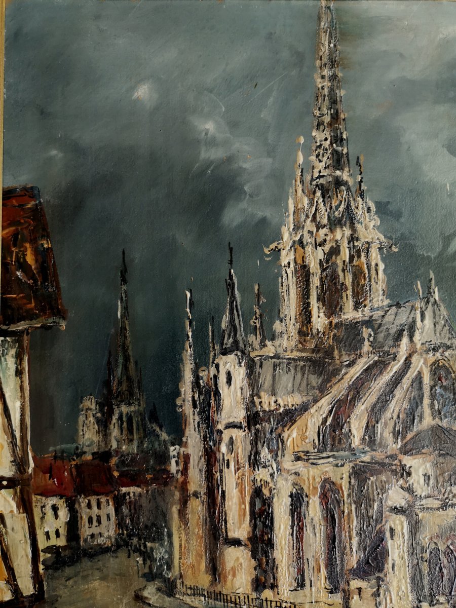 Robert L.p Lavoine 1916-1999 Ciel d'Orage à Rouen Grande Huile 48 X 64-photo-4