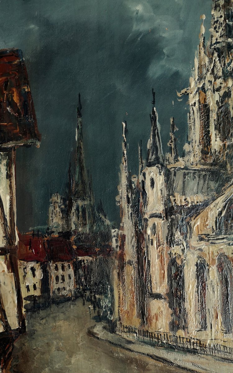Robert Lp Lavoine 1916-1999 Ciel d'Orage In Rouen Large Oil 48 X 64-photo-2
