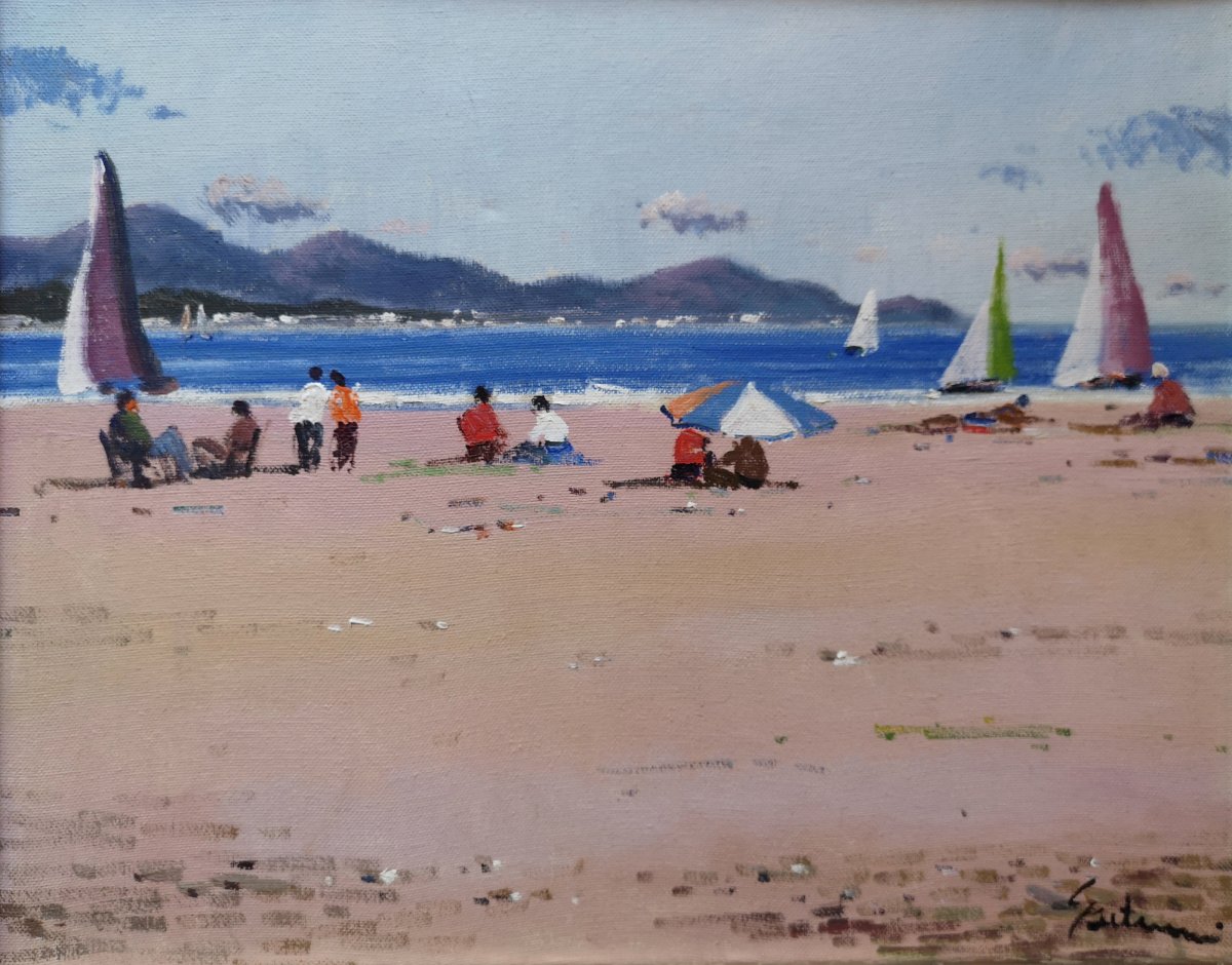 Antonio SADURNI (1927-2014) peintre pintor catalan "Playa de Cambrils" 32 X 40-photo-2