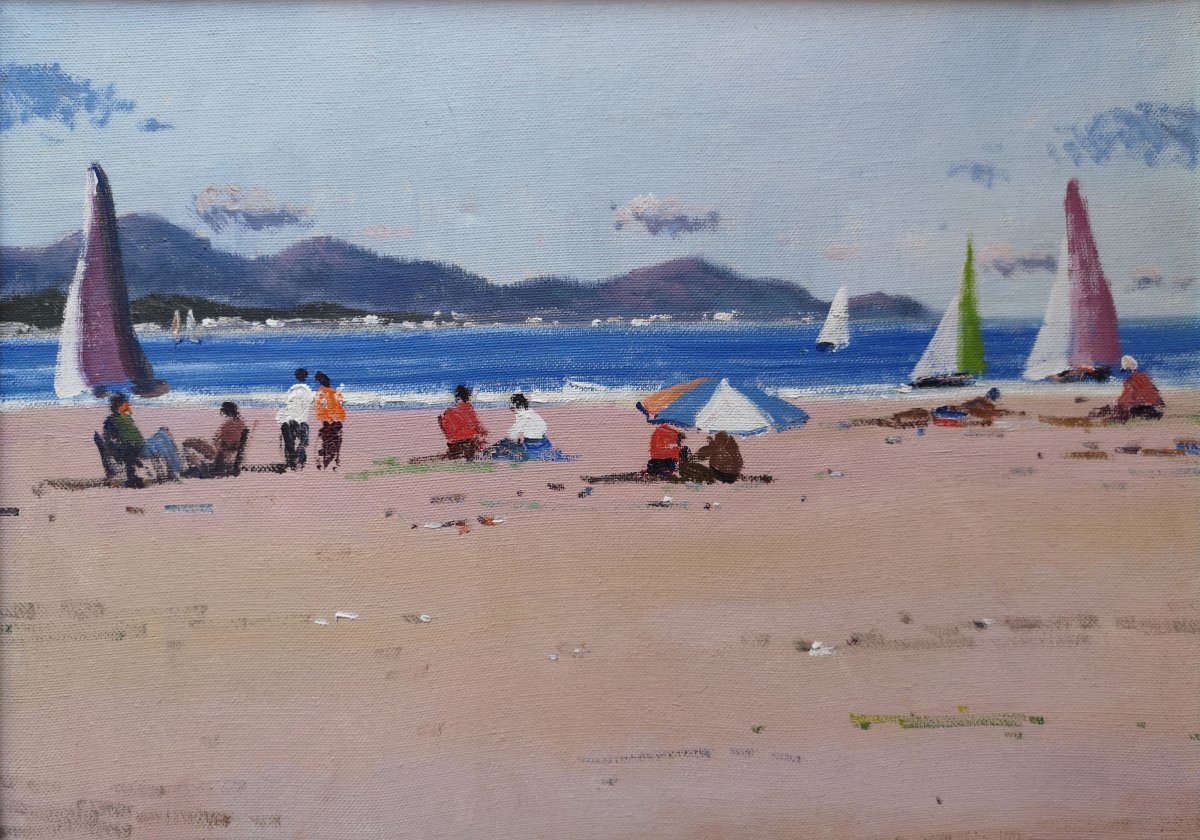 Antonio SADURNI (1927-2014) peintre pintor catalan "Playa de Cambrils" 32 X 40-photo-3