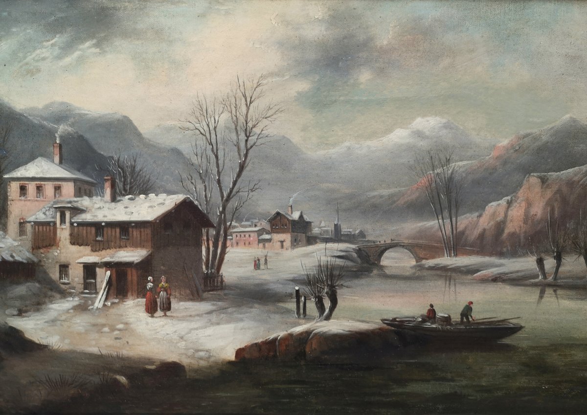 Ecole Fran&ccedil;aise XIX&deg; Paysage Anim&eacute; Savoie Hiver 1881 Hst-photo-3