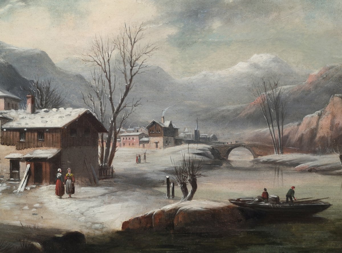 Ecole Fran&ccedil;aise XIX&deg; Paysage Anim&eacute; Savoie Hiver 1881 Hst-photo-4