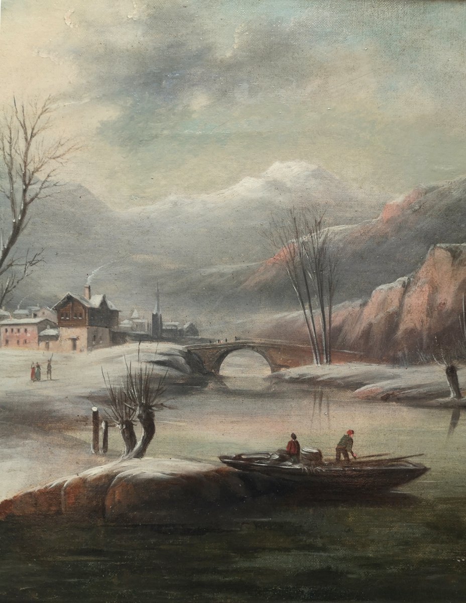 Ecole Fran&ccedil;aise XIX&deg; Paysage Anim&eacute; Savoie Hiver 1881 Hst-photo-5