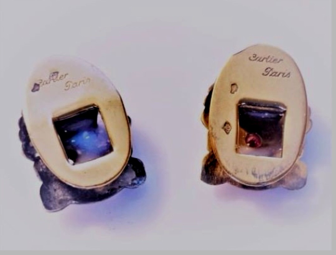 Cartier – Set Of 2 Vermeil And Ruby ​​lapel Buttons – Vintage Jewelry-photo-3