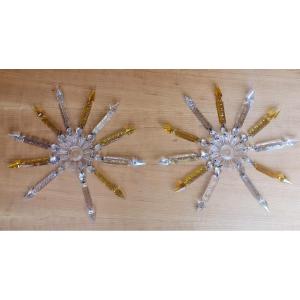 2 Coupelles Avec 11 Pampilles Sabre Cristal Baccarat Bicolore Fin XIX° Ht 15 Cm