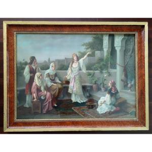 GRANDE 50 x 70  Chromolithographie ORIENTALISTE  du XIXème  dans le gout de Frederick Brigman 