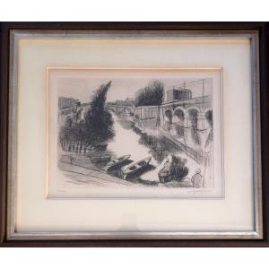Lithographie Michel GOEDGEBOER La Garonne depuis l'ile de Tounis numérotée 50/100