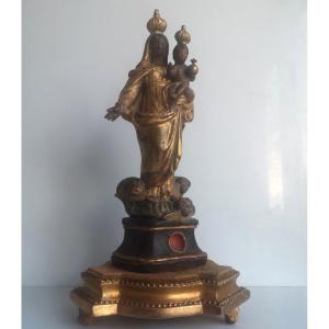 Santibelli provençal - Vierge à l'enfant sur nuée et angelots - Terre cuite polychrome 18ème 