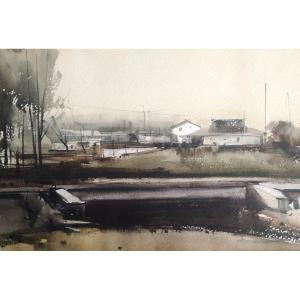 Juan Rozas Vilar né en 1944 Grande aquarelle originale recto-verso – Première période années 70