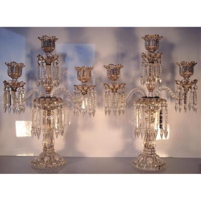 Rare Pair Of Very Large Chandeliers Baccarat Napoleon III - Ht 54cm émaillés-