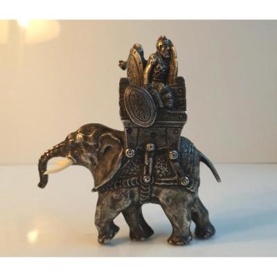 XIX° Bronze argenté Eléphant D’hannibal Ht 11 Cm