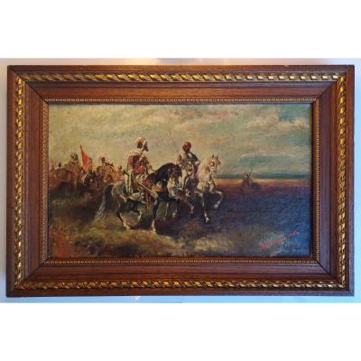 Bertrand J 1904 Scene Calvacade Orientalist Hst Sbd 27 X 45