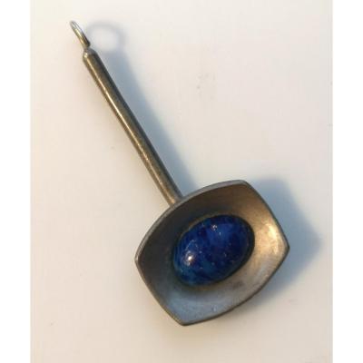 Jorgen Jensen Denmark Pewter Pendant With Lapis Lazuli Style Cabochon