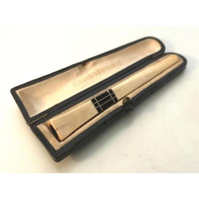 Art Deco Ivory Cigarette Holder, Silver Nets On Ebony 10 Cm