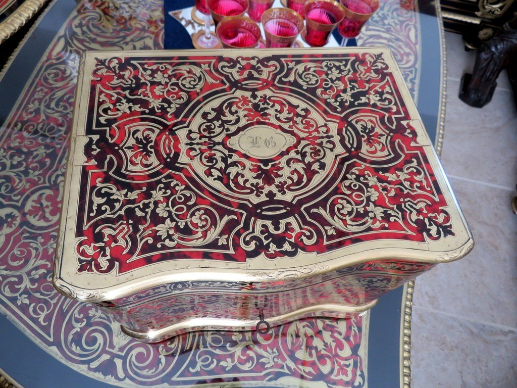 Stamped Th .  Année Tantalus Box All Faces In Boulle Marquetry, Napoleon III Period 19th-photo-2