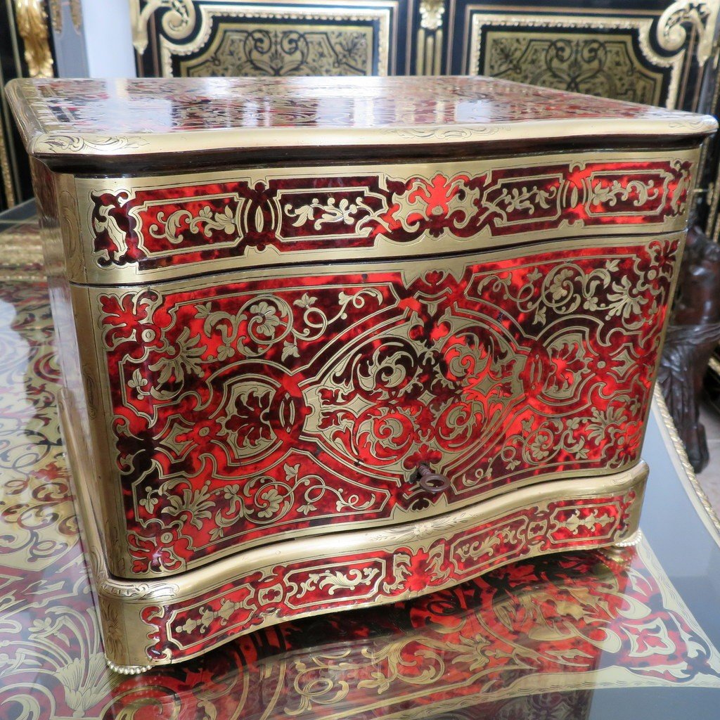 Stamped Th .  Année Tantalus Box All Faces In Boulle Marquetry, Napoleon III Period 19th