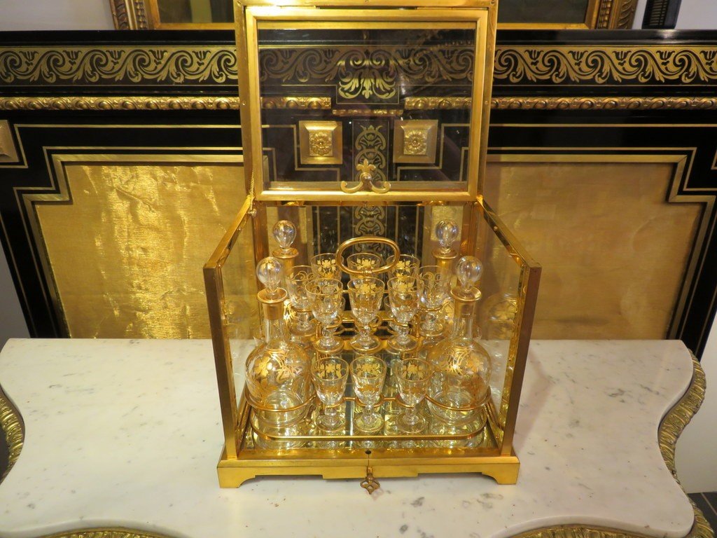 Signed Baccarat Bronze Liqueur Cellar Tantalus Box Napoleon III Period-photo-2