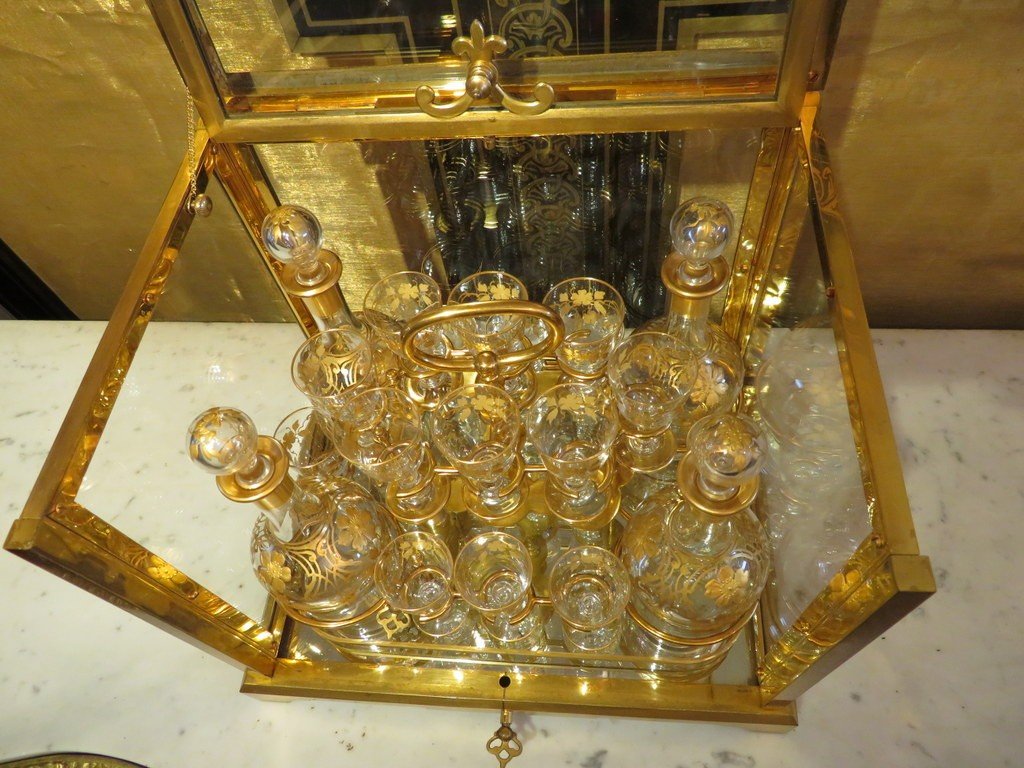 Signed Baccarat Bronze Liqueur Cellar Tantalus Box Napoleon III Period-photo-3