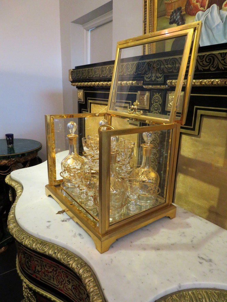 Signed Baccarat Bronze Liqueur Cellar Tantalus Box Napoleon III Period-photo-7