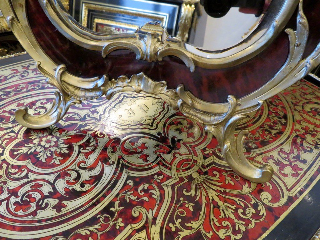 Miroir Louis XV Avec Cadre En Marqueterie Boulle d'époque Napoléon III-photo-2