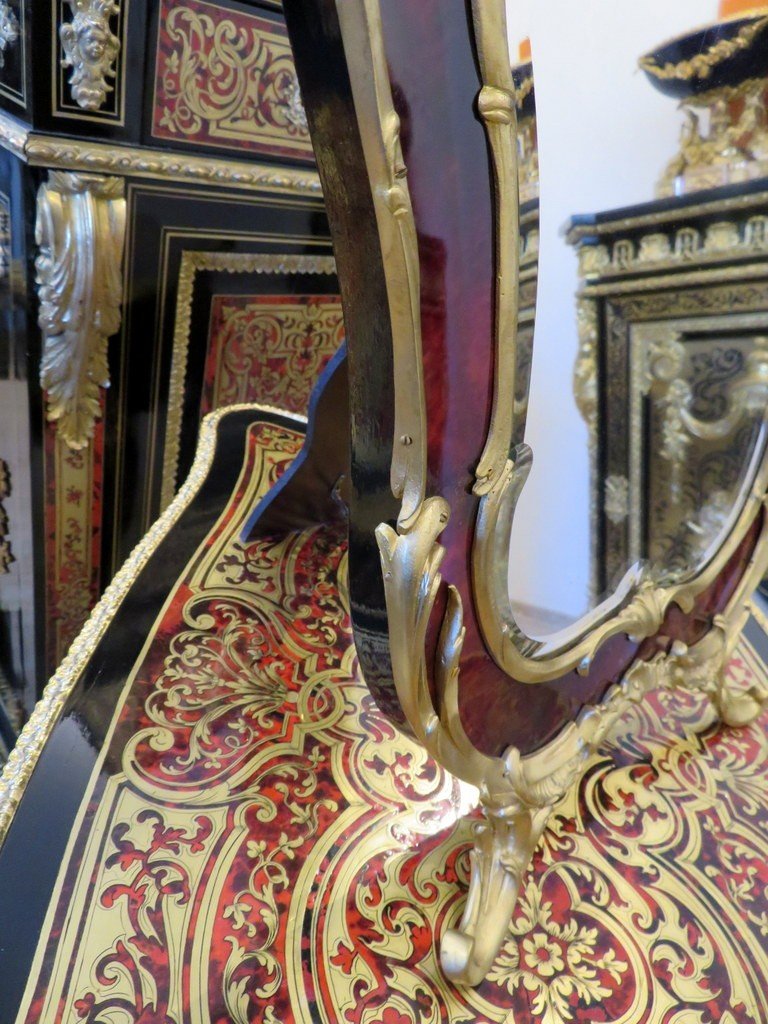 Miroir Louis XV Avec Cadre En Marqueterie Boulle d'époque Napoléon III-photo-3