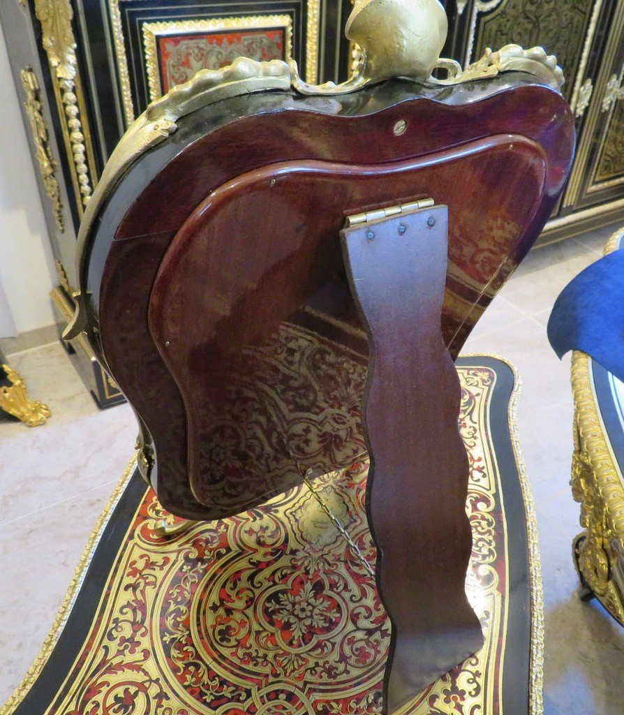 Miroir Louis XV Avec Cadre En Marqueterie Boulle d'époque Napoléon III-photo-4