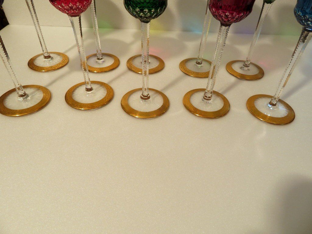 10 Roemers Verre à Vin Du Rhin En St Saint Louis Thistle Or Cristal Signé-photo-3