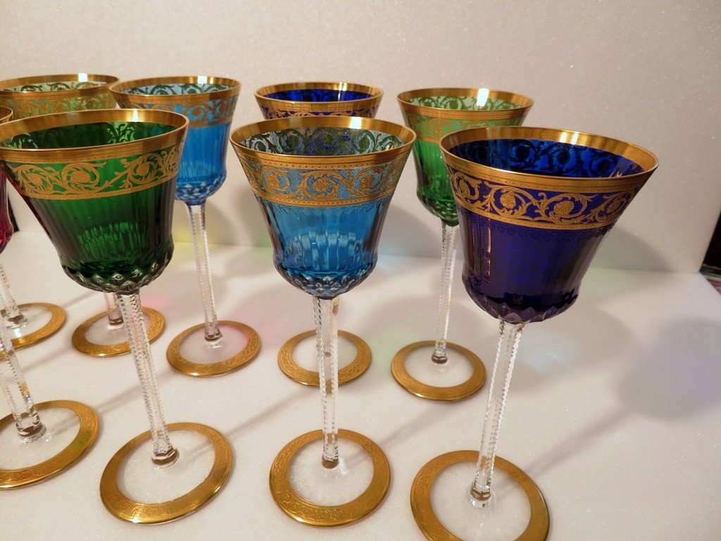 10 Roemers Verre à Vin Du Rhin En St Saint Louis Thistle Or Cristal Signé-photo-5