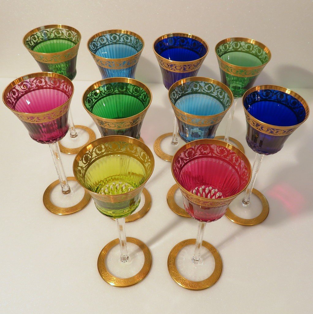 10 Roemers Verre à Vin Du Rhin En St Saint Louis Thistle Or Cristal Signé