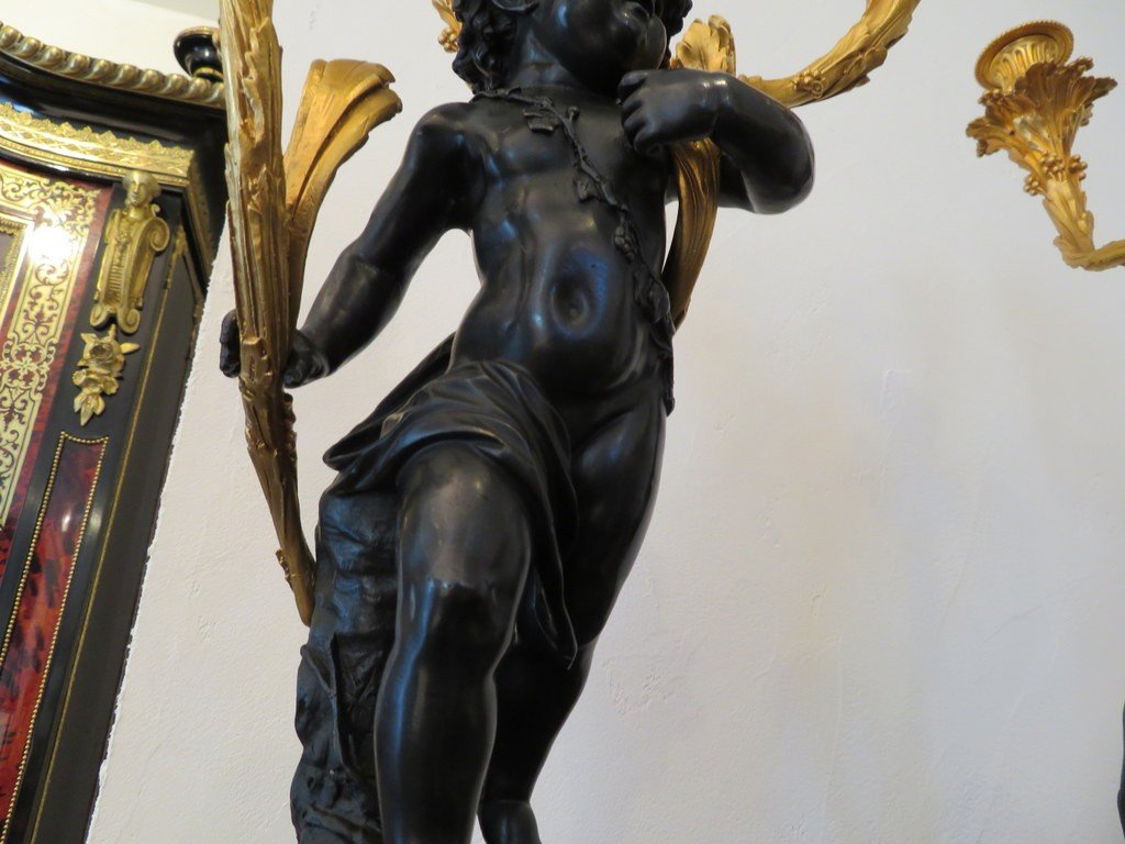 Paire De Candélabre  61 Cm Sur Colonne Style Clodion En Bronze début XXe-photo-1