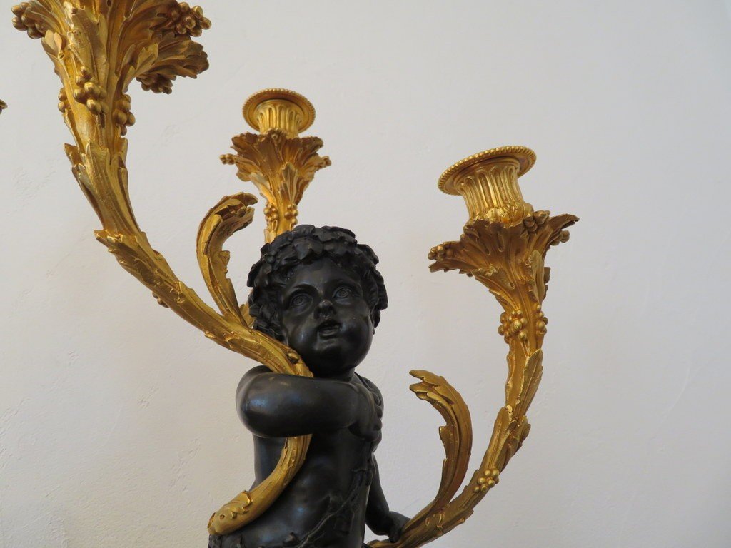Paire De Candélabre  61 Cm Sur Colonne Style Clodion En Bronze début XXe-photo-2