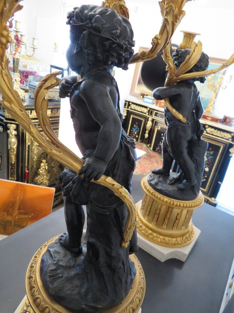 Paire De Candélabre  61 Cm Sur Colonne Style Clodion En Bronze début XXe-photo-5