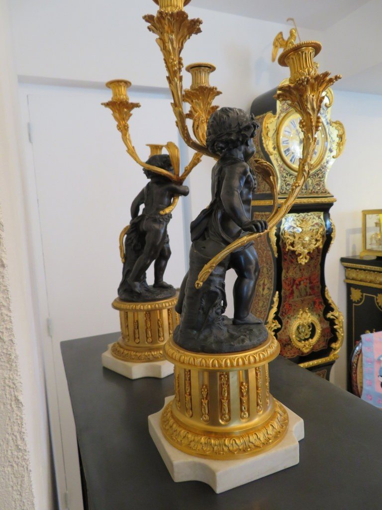 Paire De Candélabre  61 Cm Sur Colonne Style Clodion En Bronze début XXe-photo-6