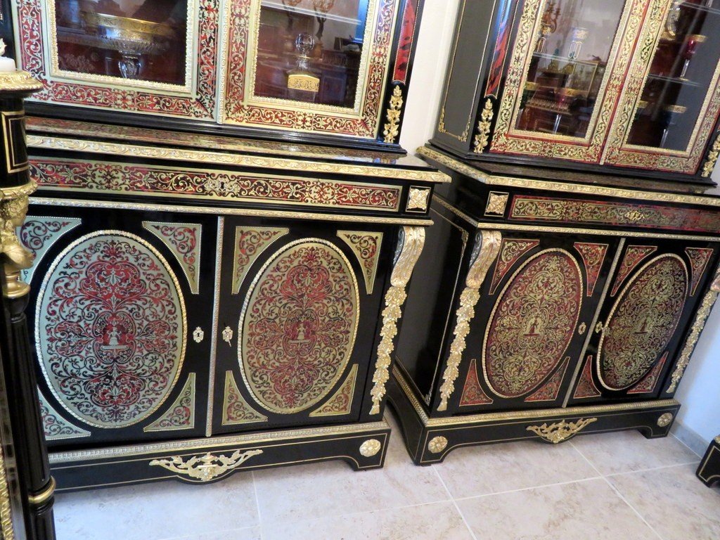 Paire De Buffet 2 Corps Marqueterie Boulle époque Napoléon III-photo-2