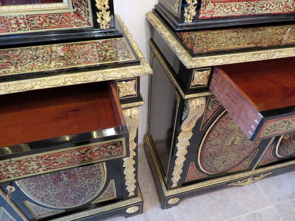 Paire De Buffet 2 Corps Marqueterie Boulle époque Napoléon III-photo-6