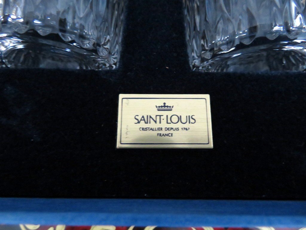 New  6 Highballs With Box In Crystal  Original Saint Louis Thistle Gold Crystal Signed-photo-1