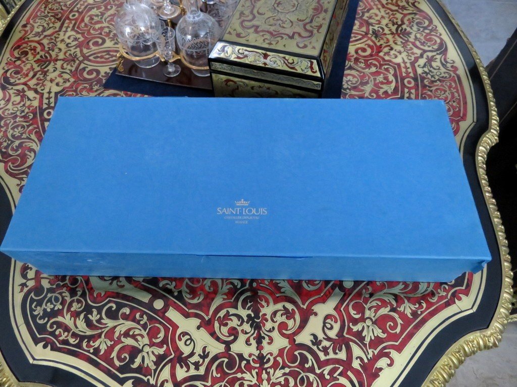 New  6 Highballs With Box In Crystal  Original Saint Louis Thistle Gold Crystal Signed-photo-8