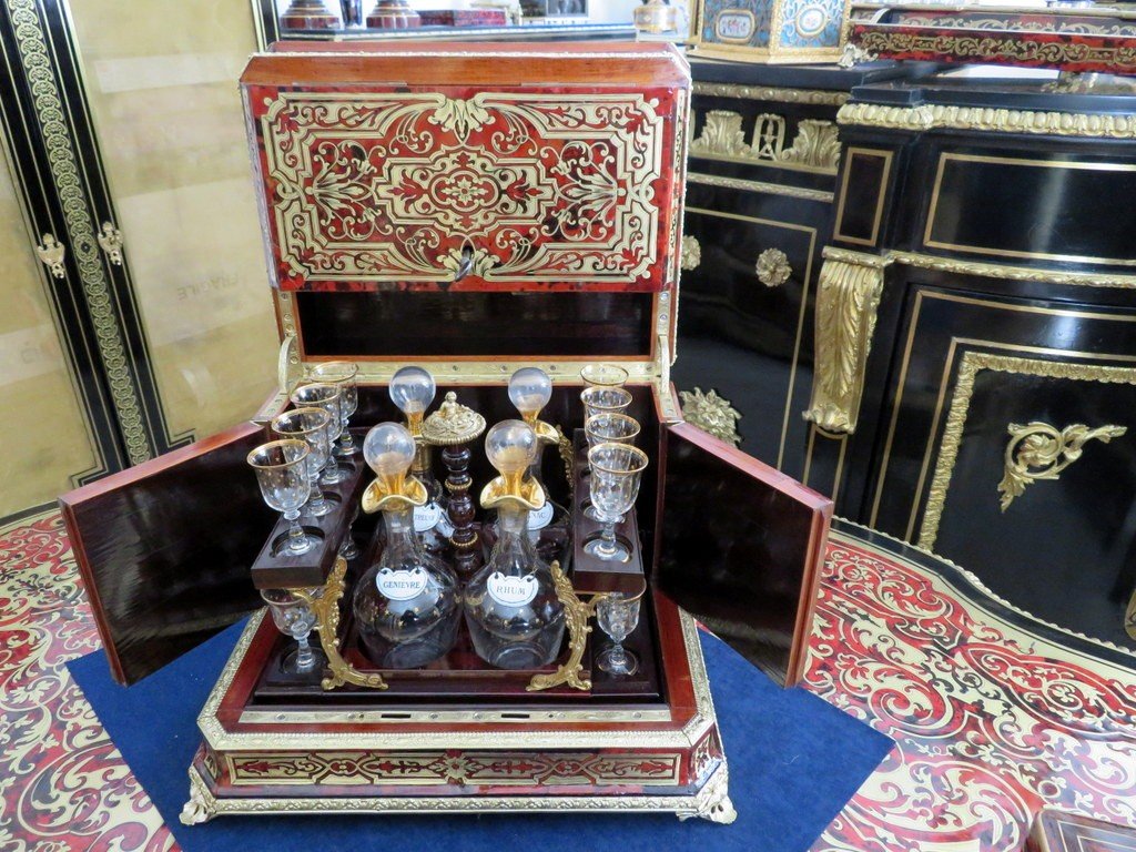 Cave à Liqueur Toutes Faces En Marqueterie Boulle d'époque Napoléon III Intérieur Constellation-photo-4