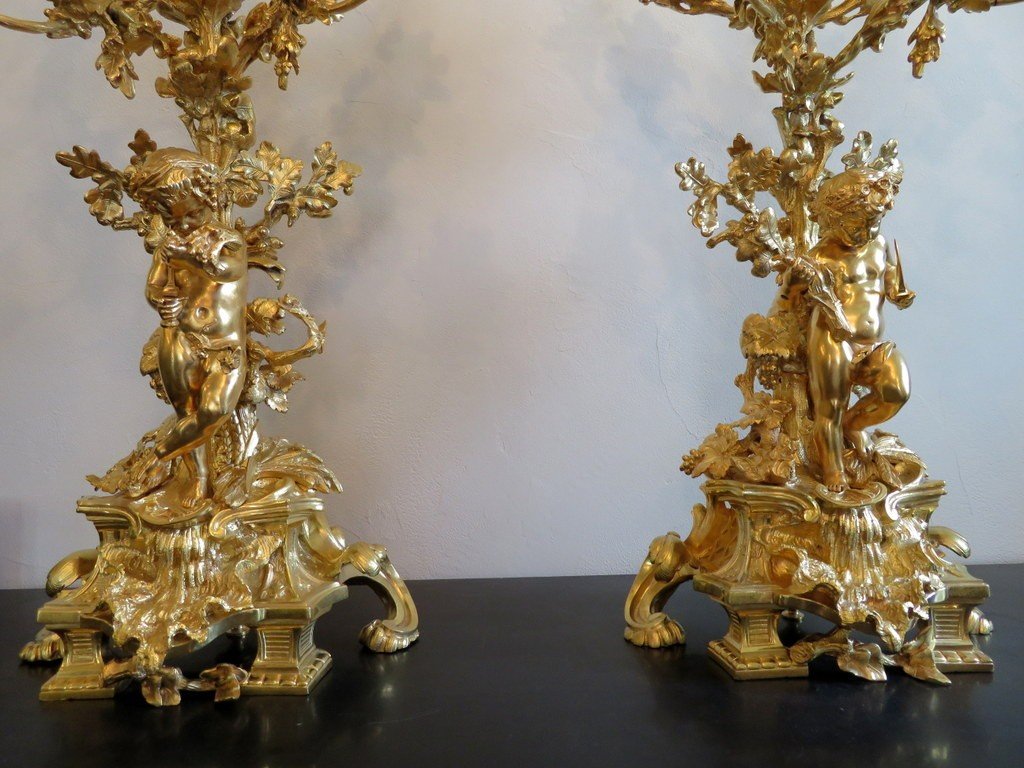 Stamped Henri Picard Pair Of Rocaille Candelabra In Bronze Napoleon III Period 75cm-photo-7