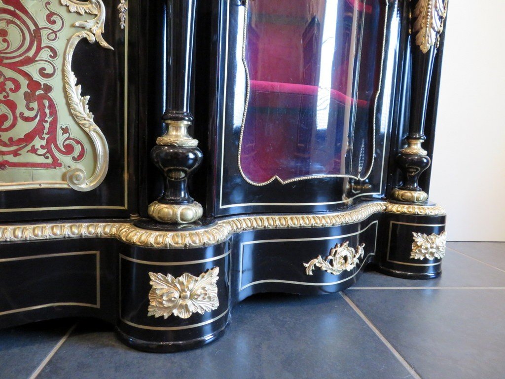 Marquée Blaise Millet Enfilade Violonée 3 Portes En Marqueterie Boulle époque Napoléon III-photo-4