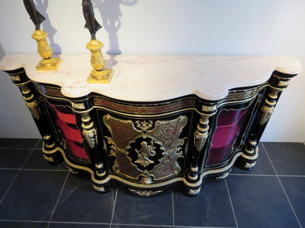 Stamped Blaise Millet Impressive French Credenza 3 Doors In Marquetry Boulle 19th Napoléon III Period-photo-6