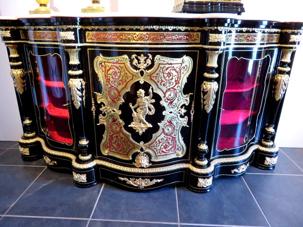 Marquée Blaise Millet Enfilade Violonée 3 Portes En Marqueterie Boulle époque Napoléon III