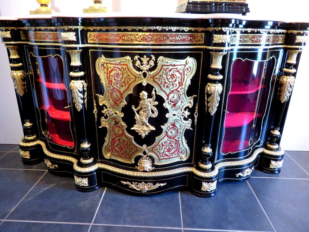 Stamped Blaise Millet Impressive French Credenza 3 Doors In Marquetry Boulle 19th Napoléon III Period